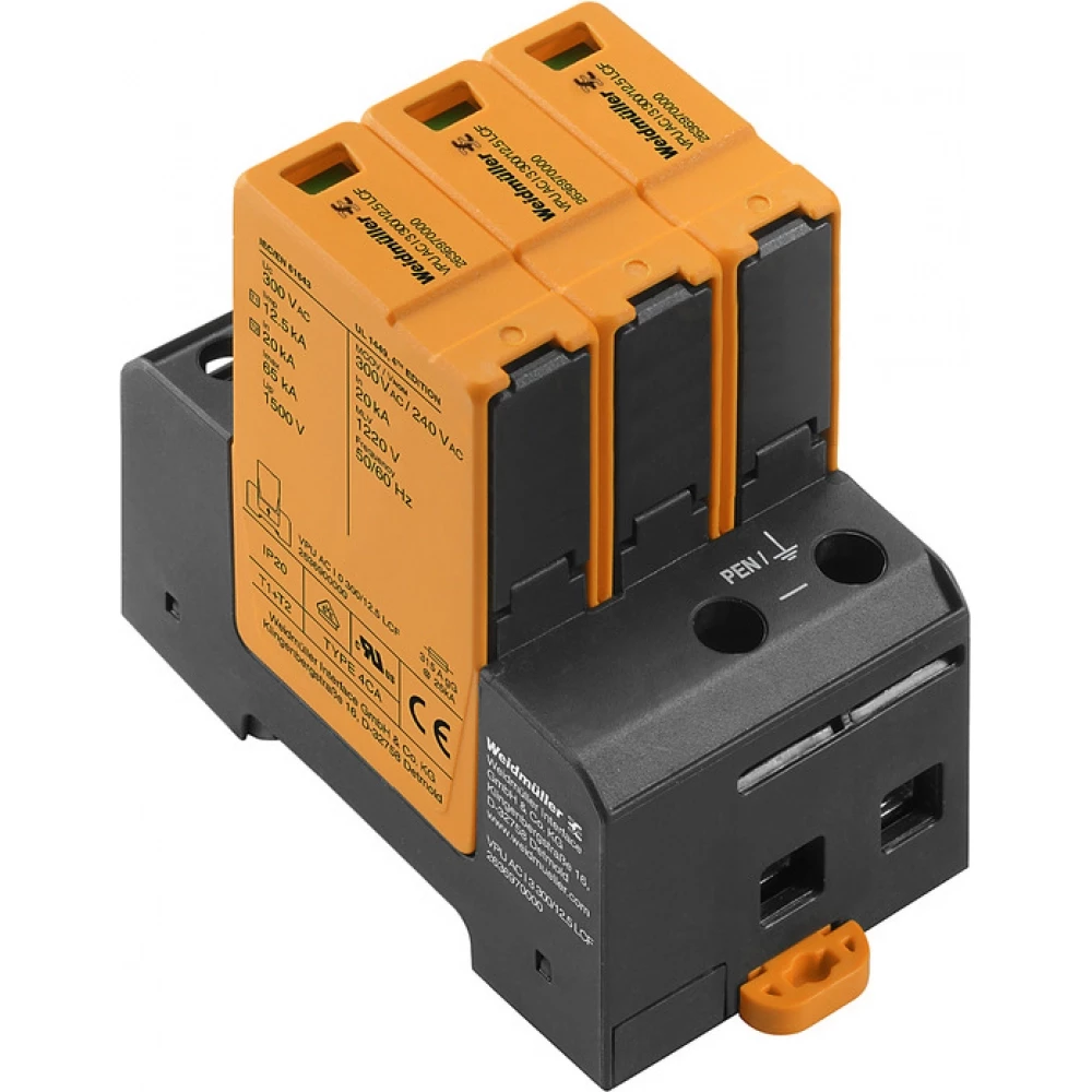 Weidmuller VPU series Combined Surge arrester ac (type 1+2), mains voltage: 230 V / 400 V, L