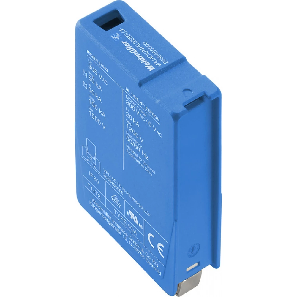 Weidmuller VPU series Combined Surge arrester ac (type 1+2), mains voltage: 240 V, low volta