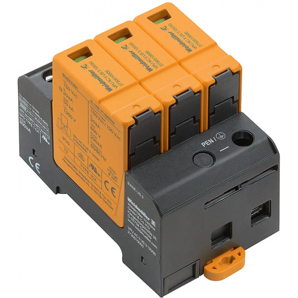 Weidmuller VPU series Surge Arrester ac (type 2), mains voltage: 120 V / 240 V, low voltage