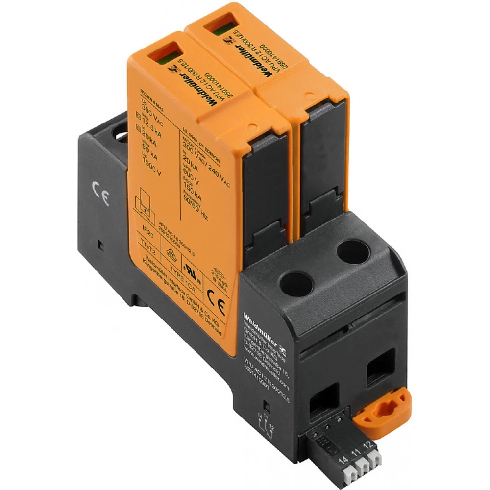 Weidmuller VPU series Combined Surge arrester ac (type 1+2), mains voltage: 230 V / 400 V, L