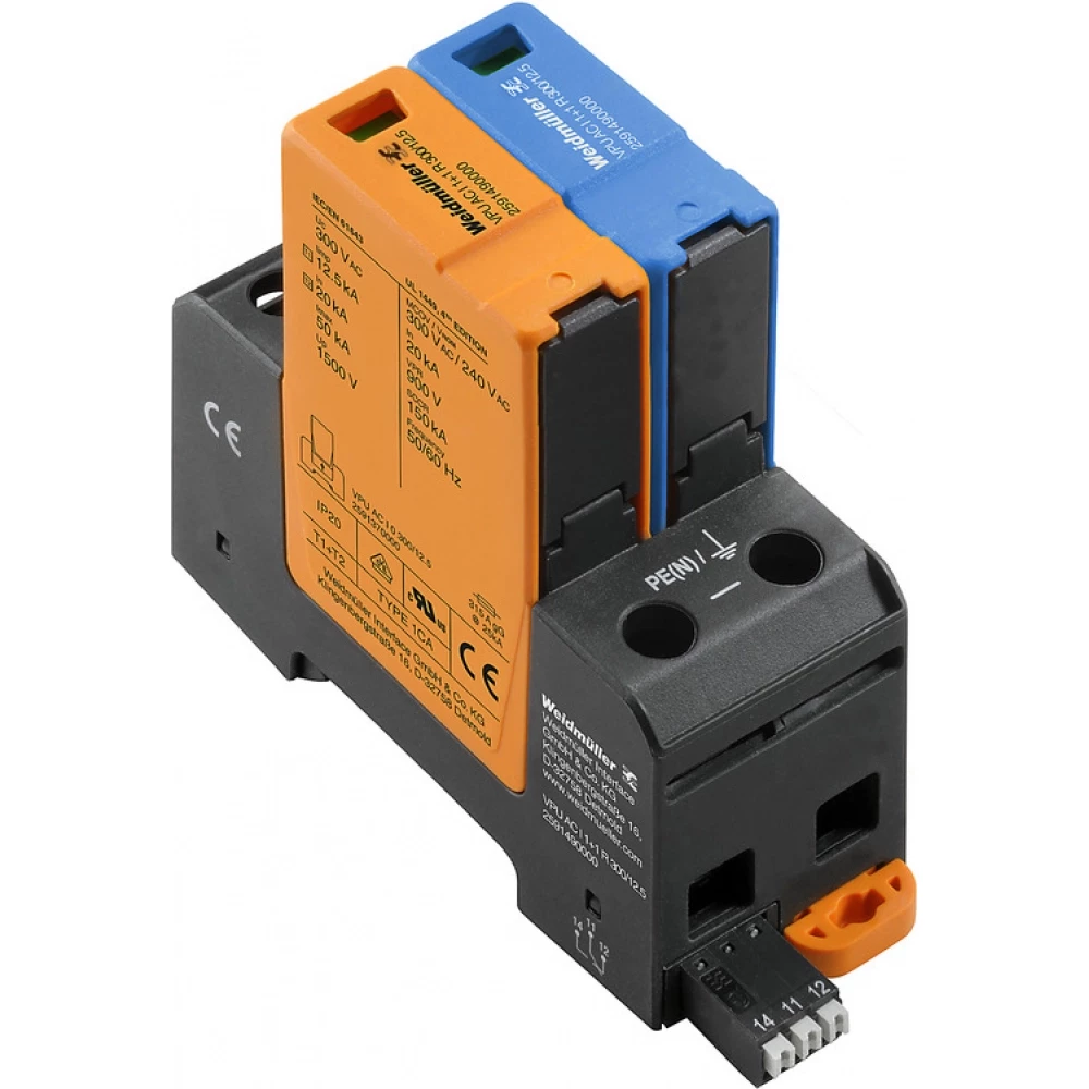 Weidmuller VPU series Combined Surge arrester ac (type 1+2), mains voltage: 230 V / 400 V, L
