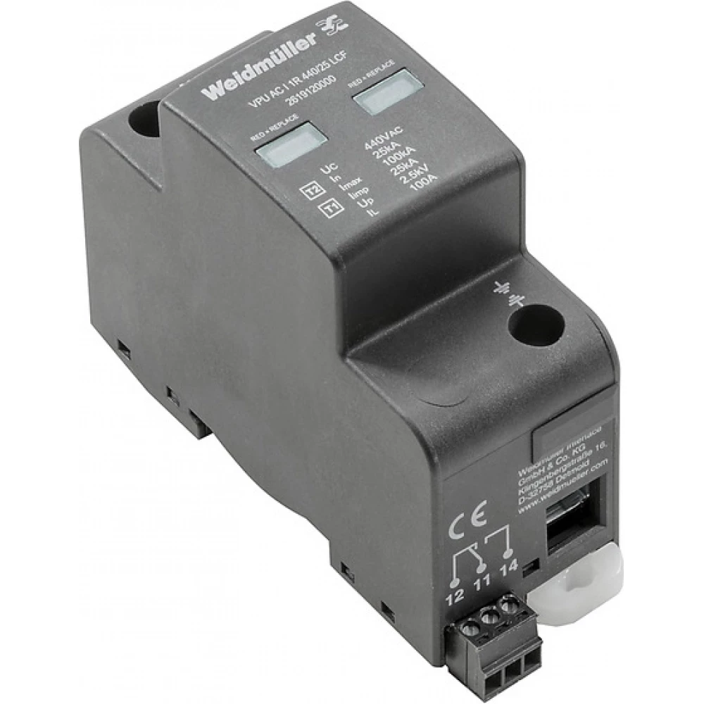 Weidmuller VPU series Combined Surge arrester ac (type 1+2), mains voltage: 400 V / 690 V, L