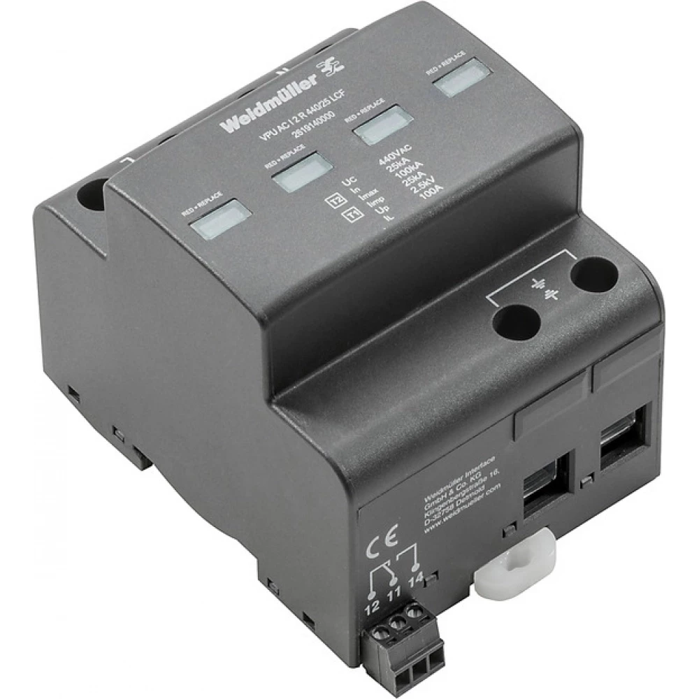 Weidmuller VPU series Combined Surge arrester ac (type 1+2), mains voltage: 400 V / 690 V, L