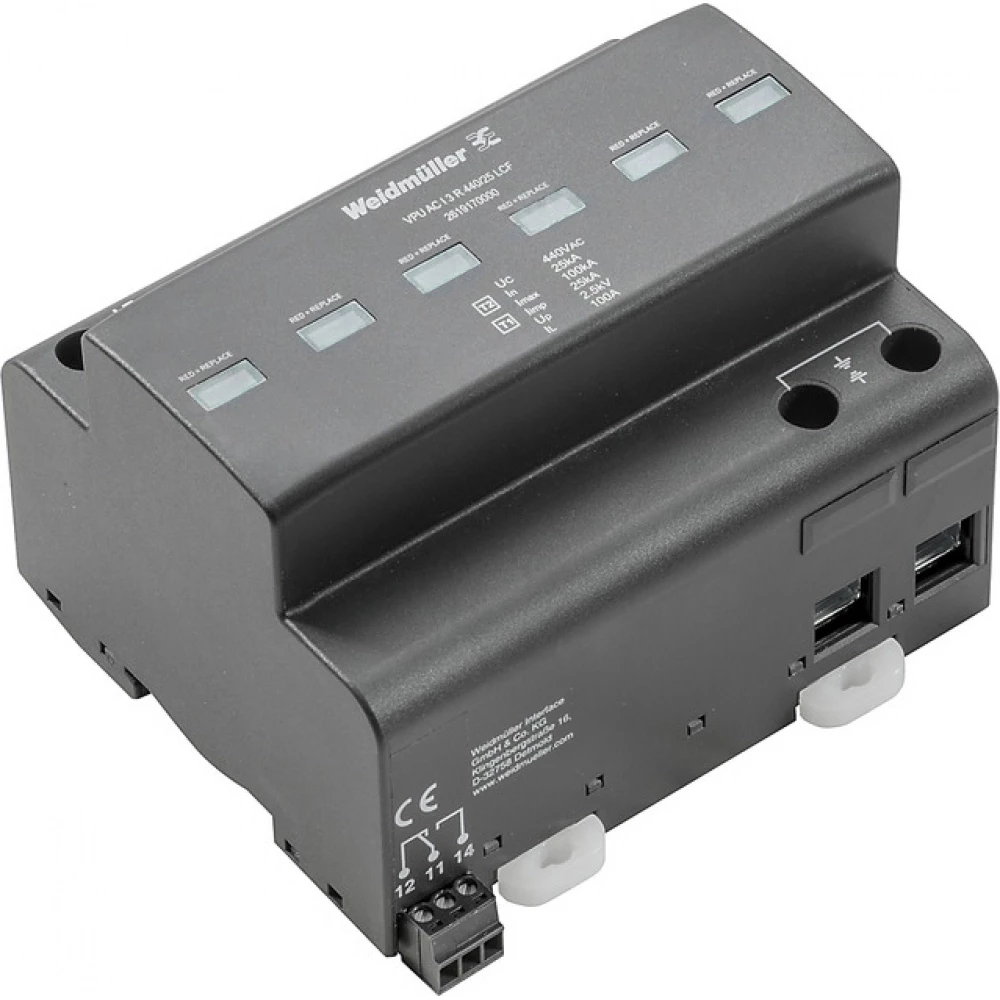 Weidmuller VPU series Combined Surge arrester ac (type 1+2), mains voltage: 400 V / 690 V, L