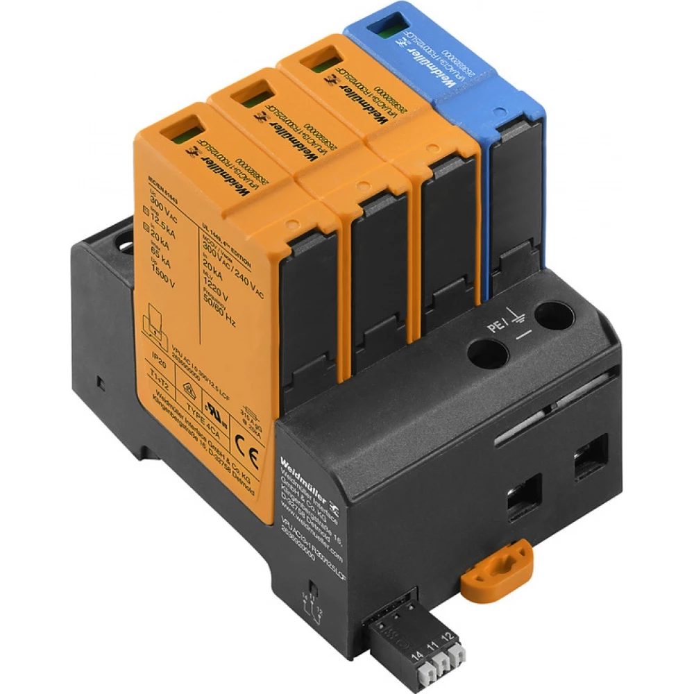 Weidmuller VPU series Combined Surge arrester ac (type 1+2), mains voltage: 230 V / 400 V, L