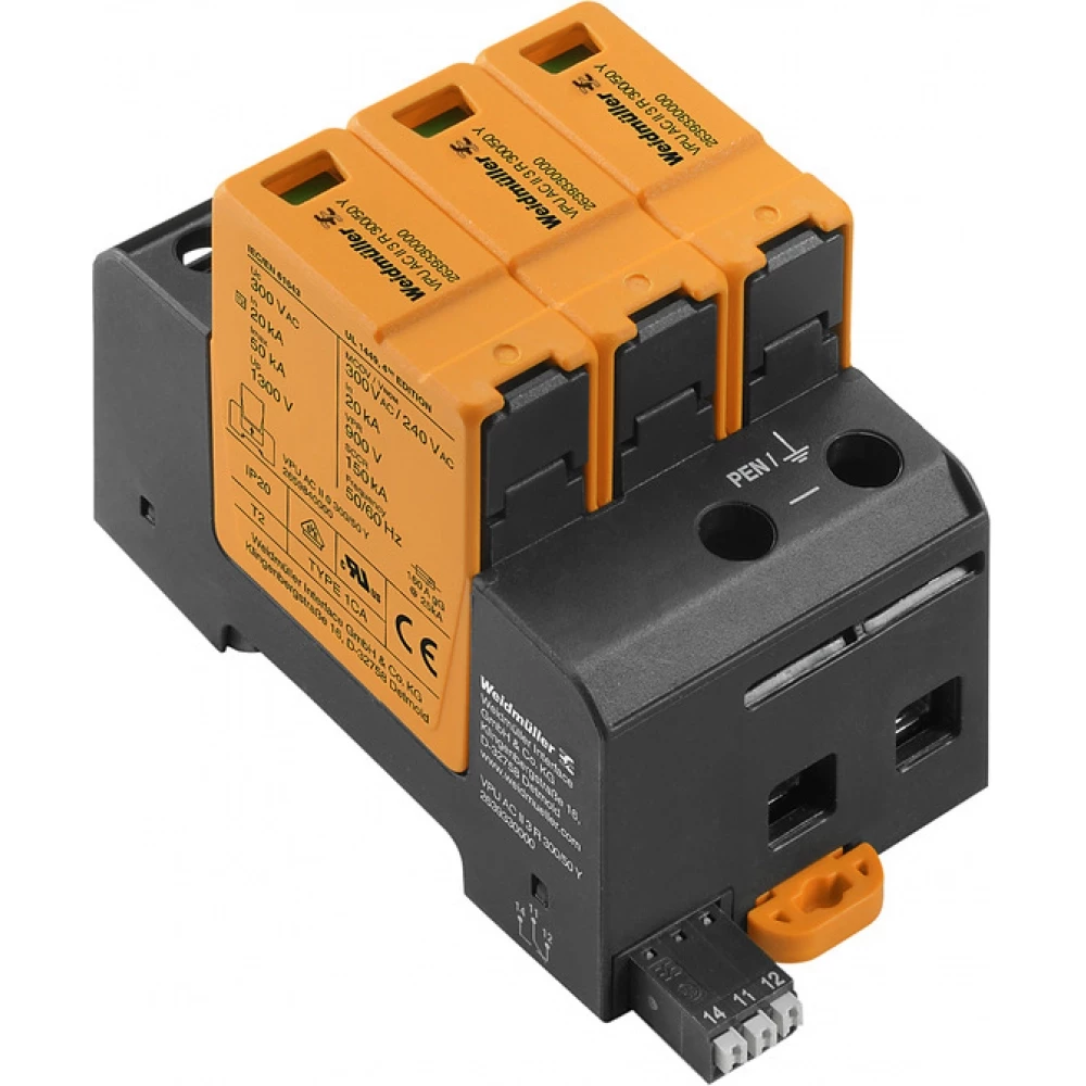 Weidmuller VPU series Surge Arrester ac (type 2), mains voltage: 230 V / 400 V, low voltage