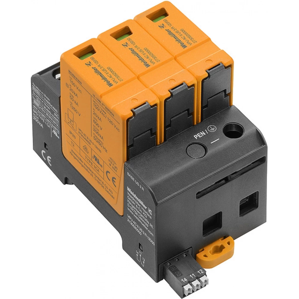 Weidmuller VPU series Surge Arrester ac (type 2), mains voltage: 120 V / 240 V, low voltage