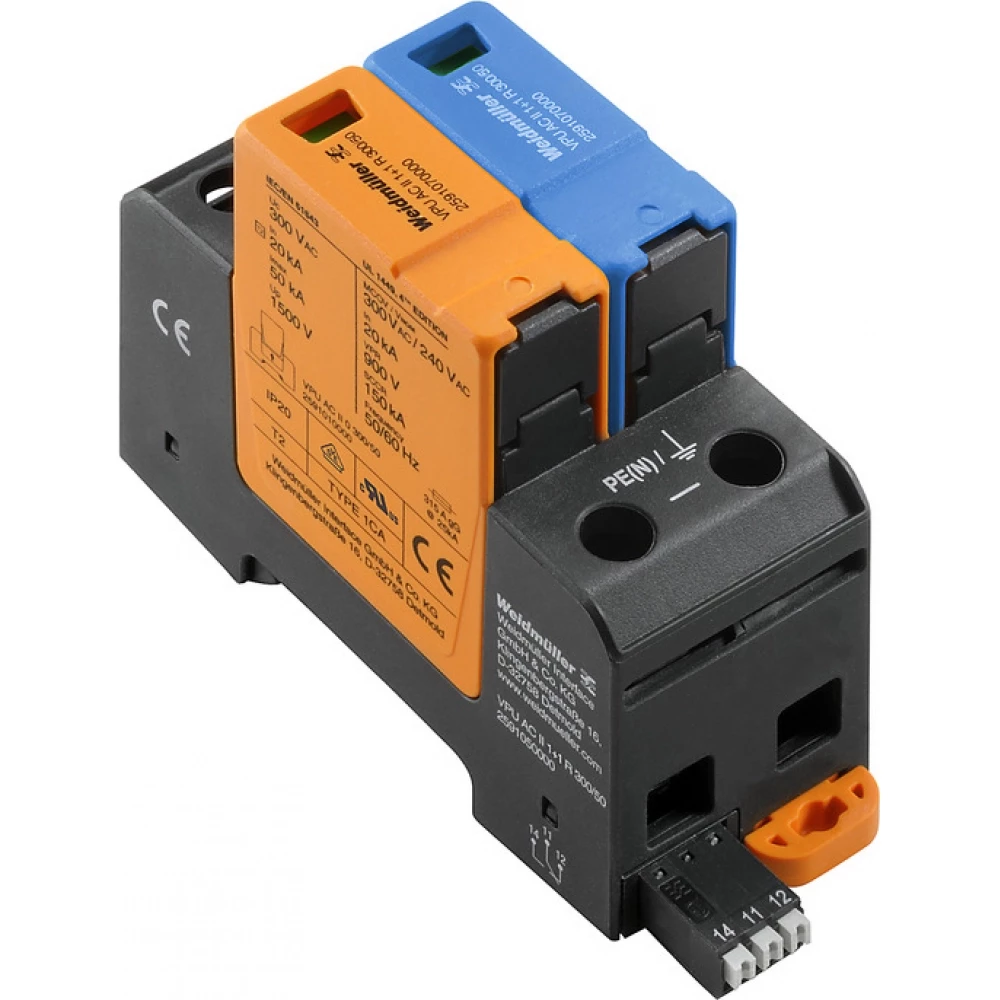 Weidmuller VPU series Surge Arrester ac (type 2), mains voltage: 230 V / 400 V, low voltage