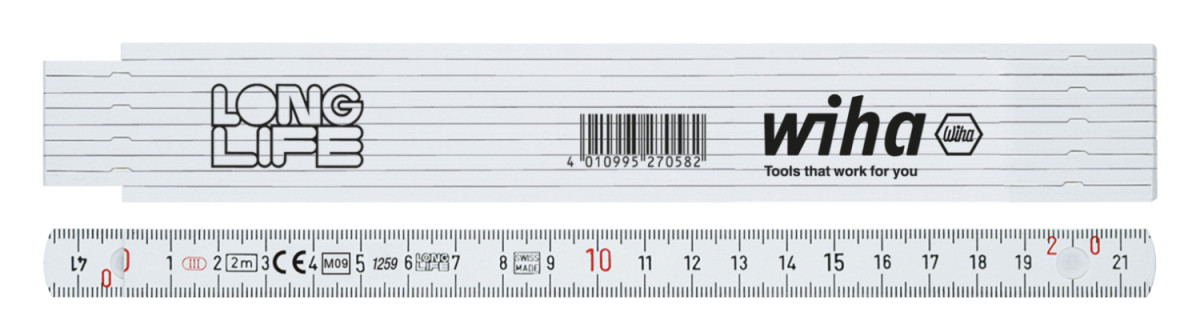 Wiha Afteken- en meetgereedschap Longlife duimstok 410 2000 metrisch 10 delen (wit) 15MM/2M