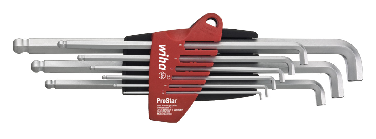 Wiha Bevestigingsgereedschap Inbussleutelset kogelkop prostar mat verchroomd 369T 1,5-10MM, 10