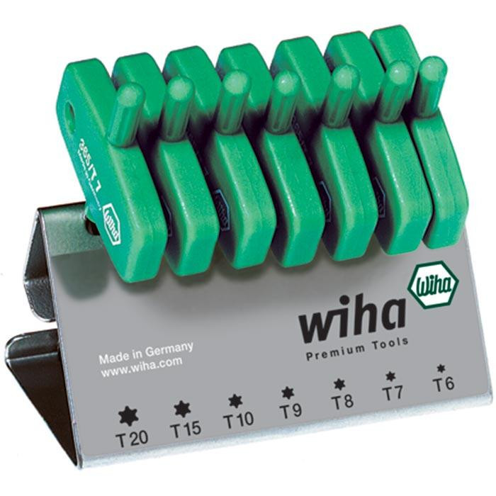 Wiha Bevestigingsgereedschap Torxsleutelset sleutelgreep 365 gezwart T6-T20 in werkbankhouder,