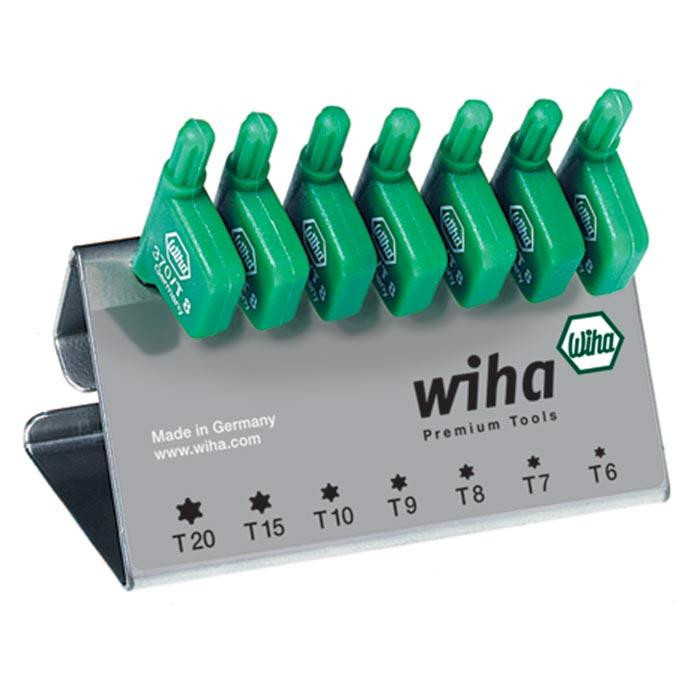 Wiha Bevestigingsgereedschap Torxsleutelset vlaggetjesgreep 370 gezwart T6-T20 in werkbankhoud