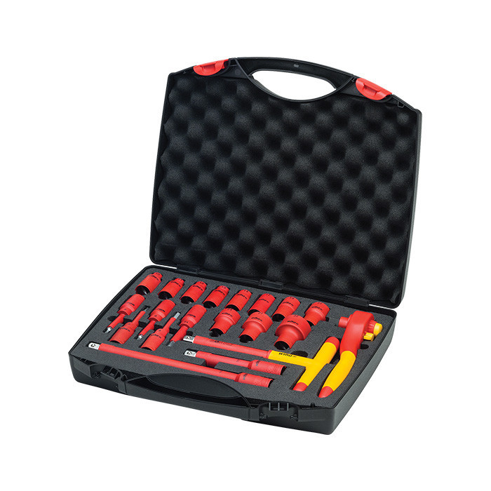 Wiha Bevestigingsgereedschap 1/2" dopsleutelset met ratel 1000V vde 7208N, 21-delig Wiha Bevestigingsgereedschap 1/2" dopsleutelset met ratel 1000V vde 7208N, 21-delig