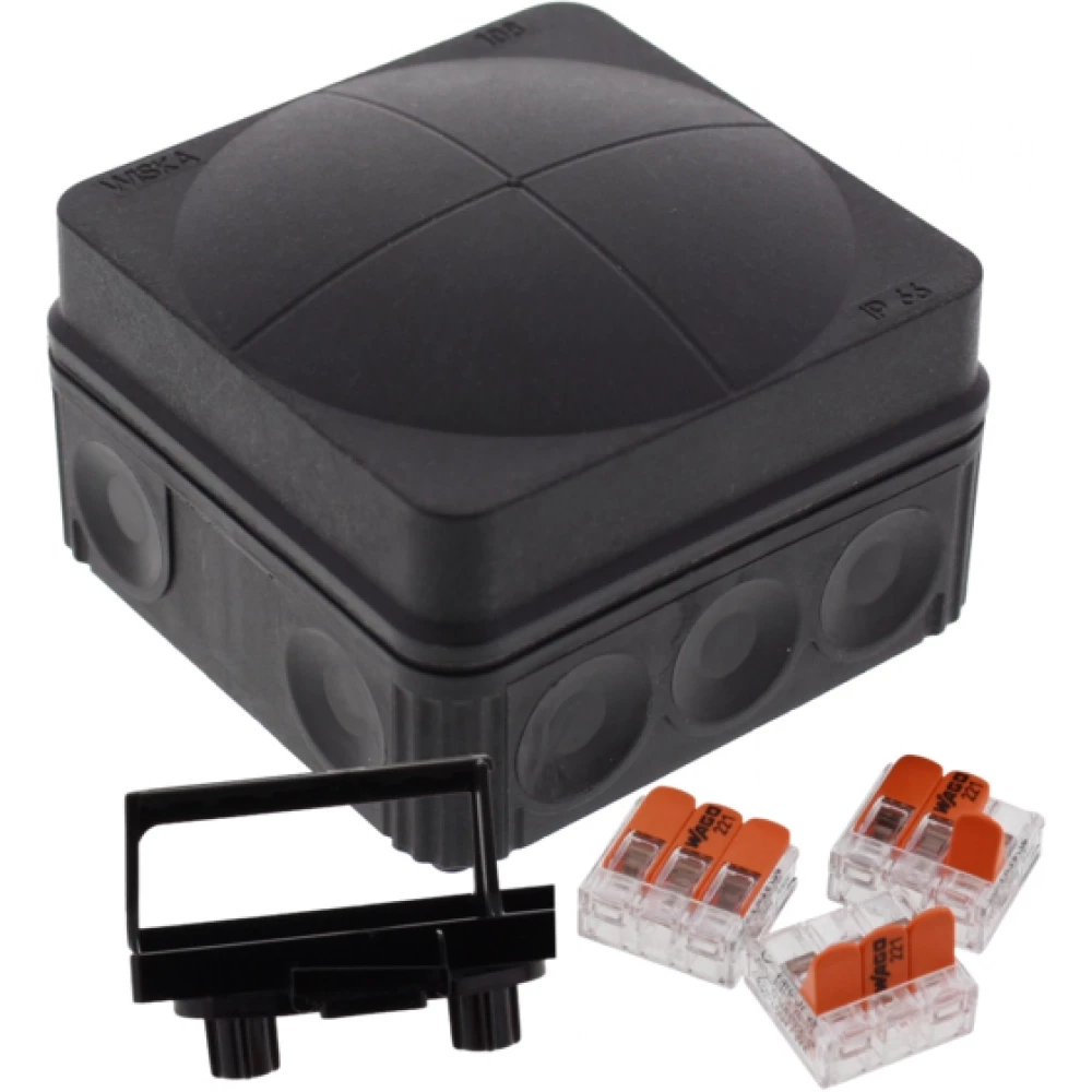 Wiska Kabeldozen Combi 108 Kunststof Kabeldoos 76x76x51mm met wago klemmen, zwart