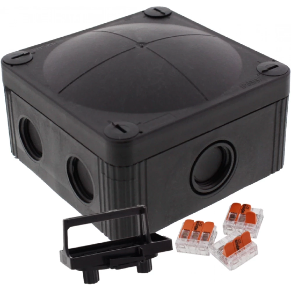 Wiska Kabeldozen Combi 407 Kunststof Kabeldoos 95x95x60mm met wago klemmen, zwart